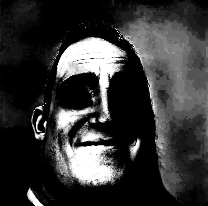 A greyscale JPEG image of the Uncanny Mr Incredible Meme