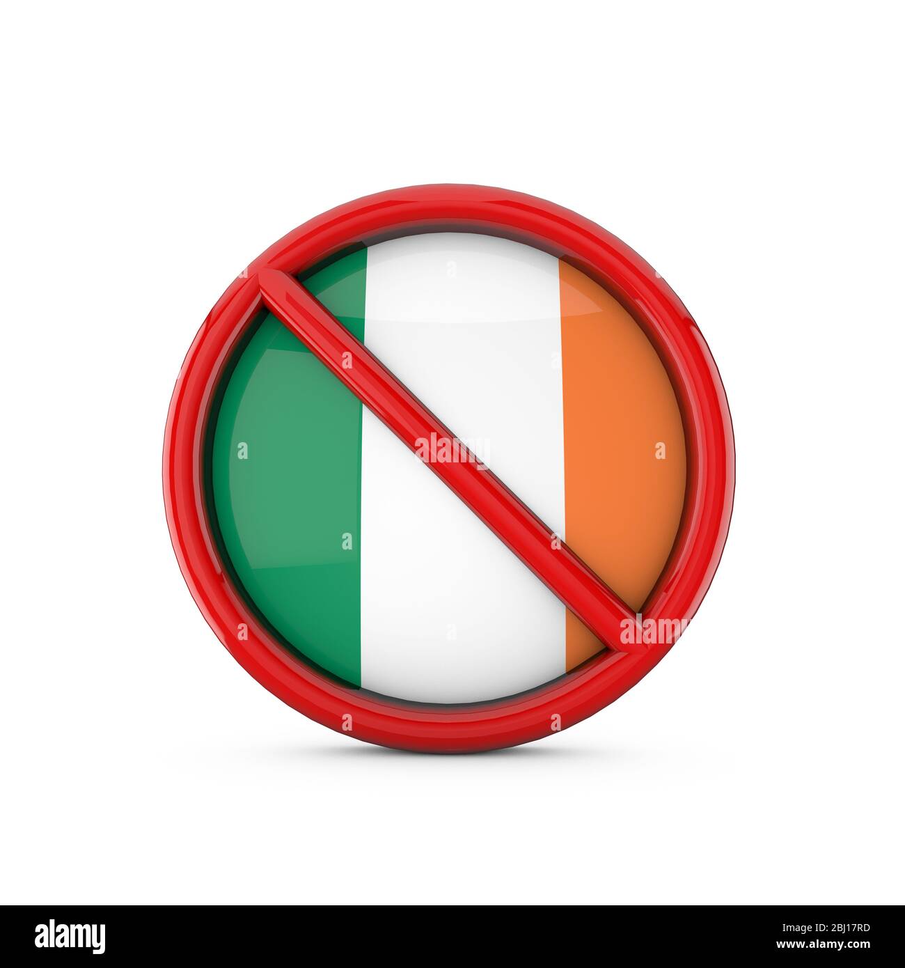 A stock image of an Irish flag with a circular no entry style symbol on top of it